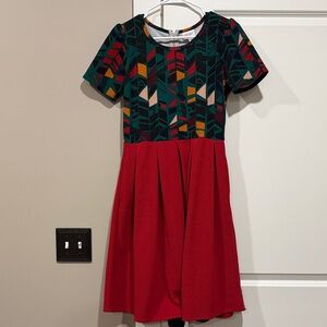 LuLaRoe Dress with Red and Green Geometric Design
